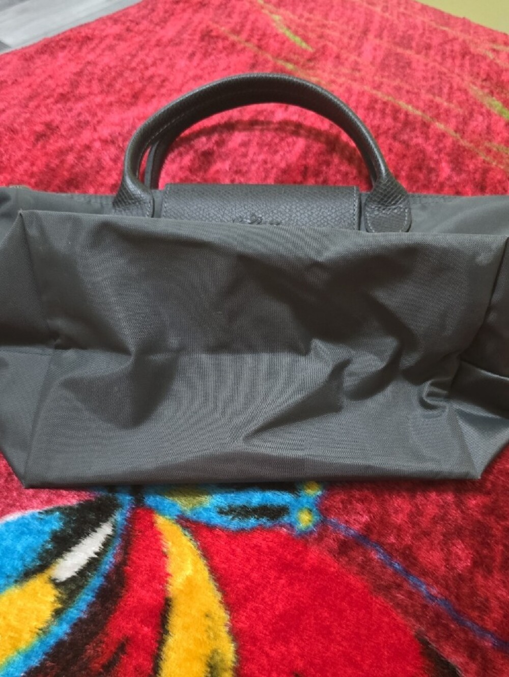 Longchamp Charcoal Gray Nylon Small Tote with Textured Leather Trim - Picture 2 of 7